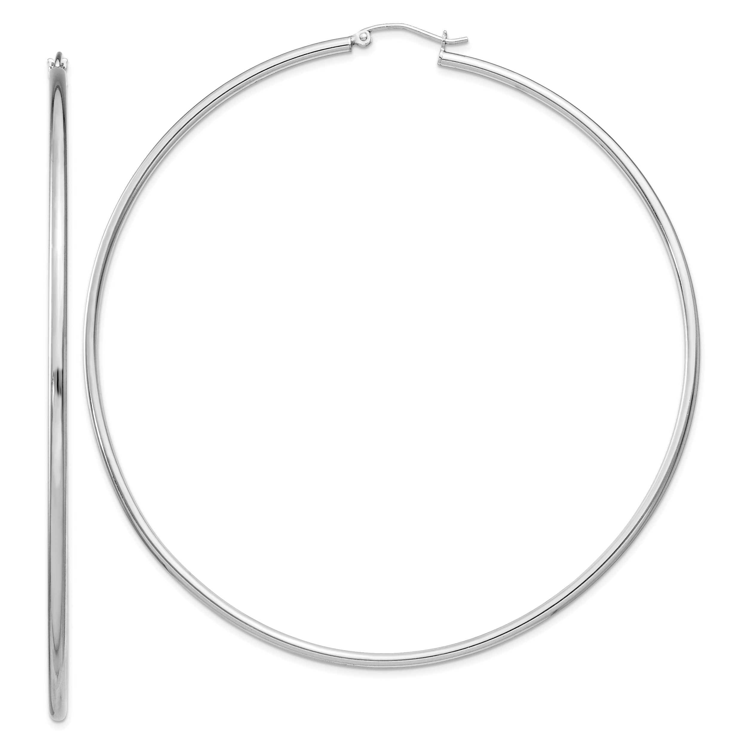 Sterling Silver Rhodium-Plated 2mm Round Hoop Earrings
