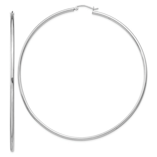 Sterling Silver Rhodium-Plated 2mm Round Hoop Earrings