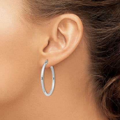 Sterling Silver Rhodium-Plated 2.5mm Round Hoop Earrings