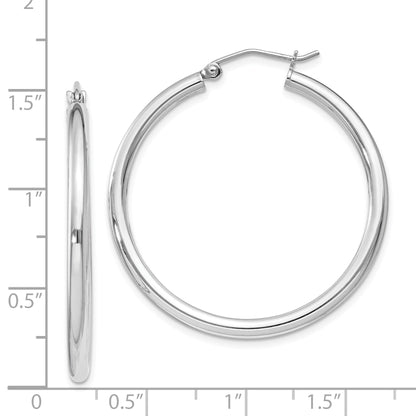 Sterling Silver Rhodium-Plated 2.5mm Round Hoop Earrings