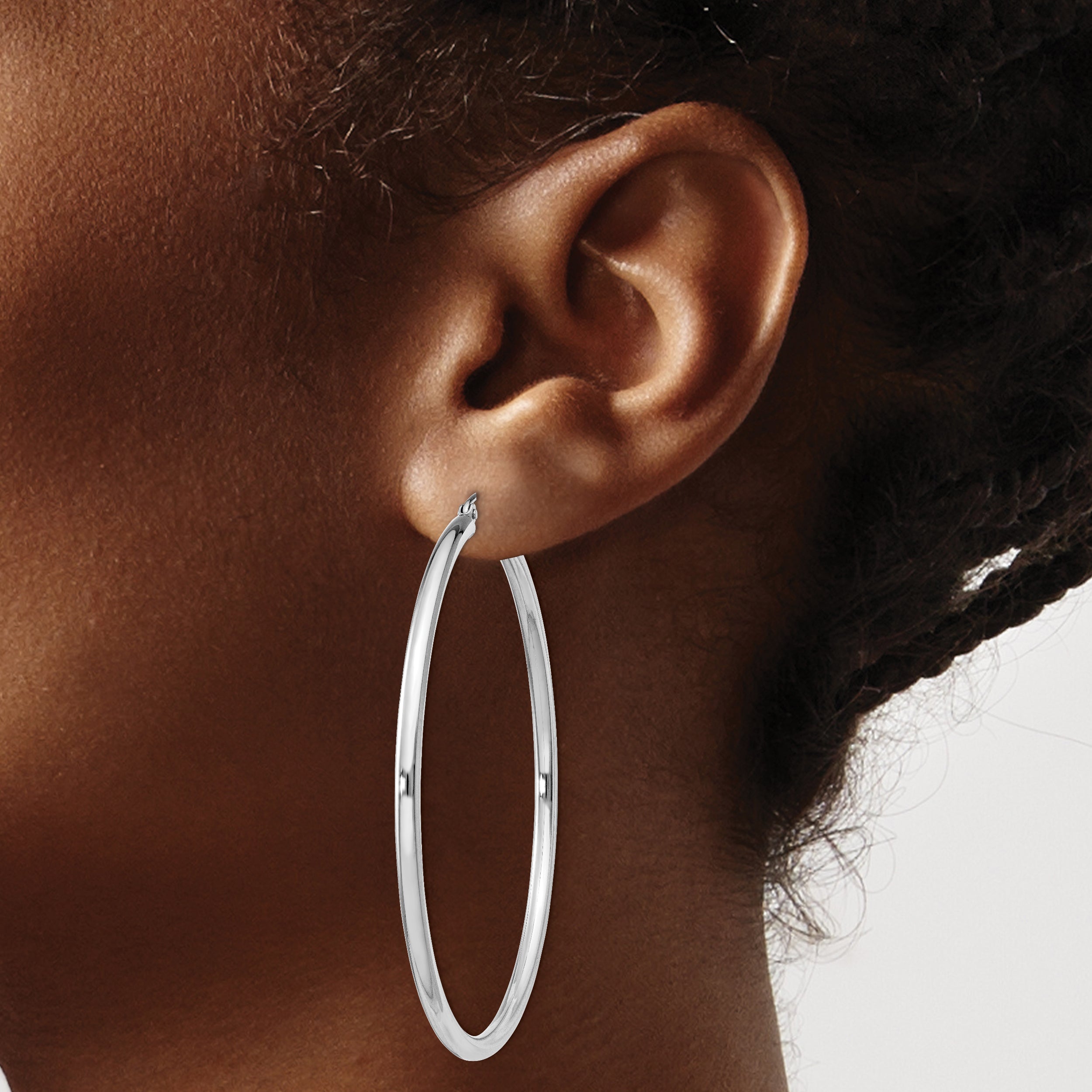 Sterling Silver Rhodium-Plated 2.5mm Round Hoop Earrings