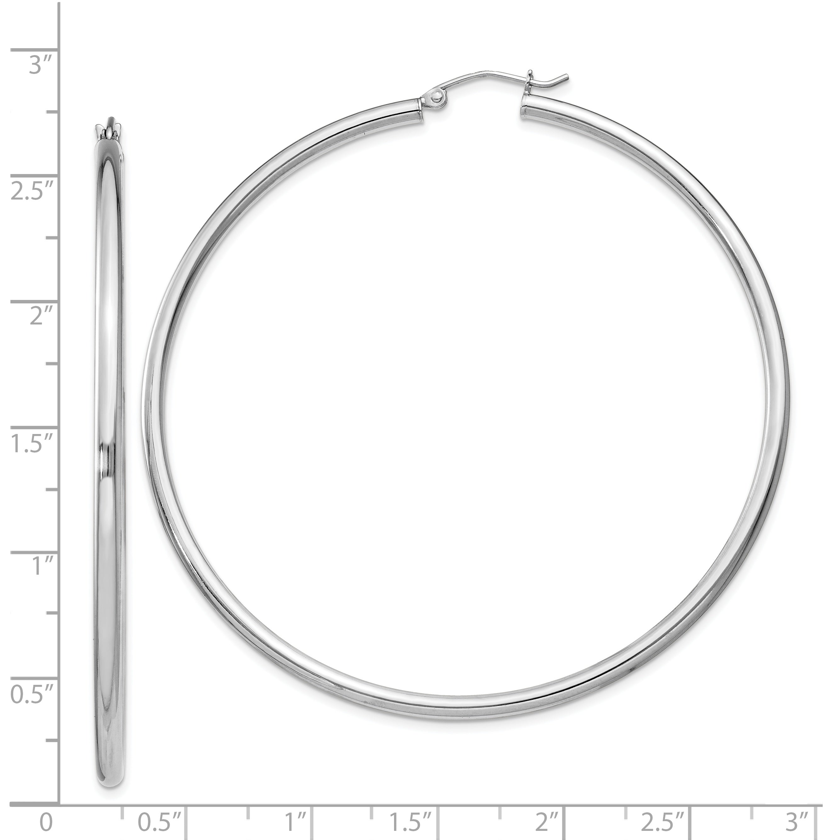 Sterling Silver Rhodium-Plated 2.5mm Round Hoop Earrings