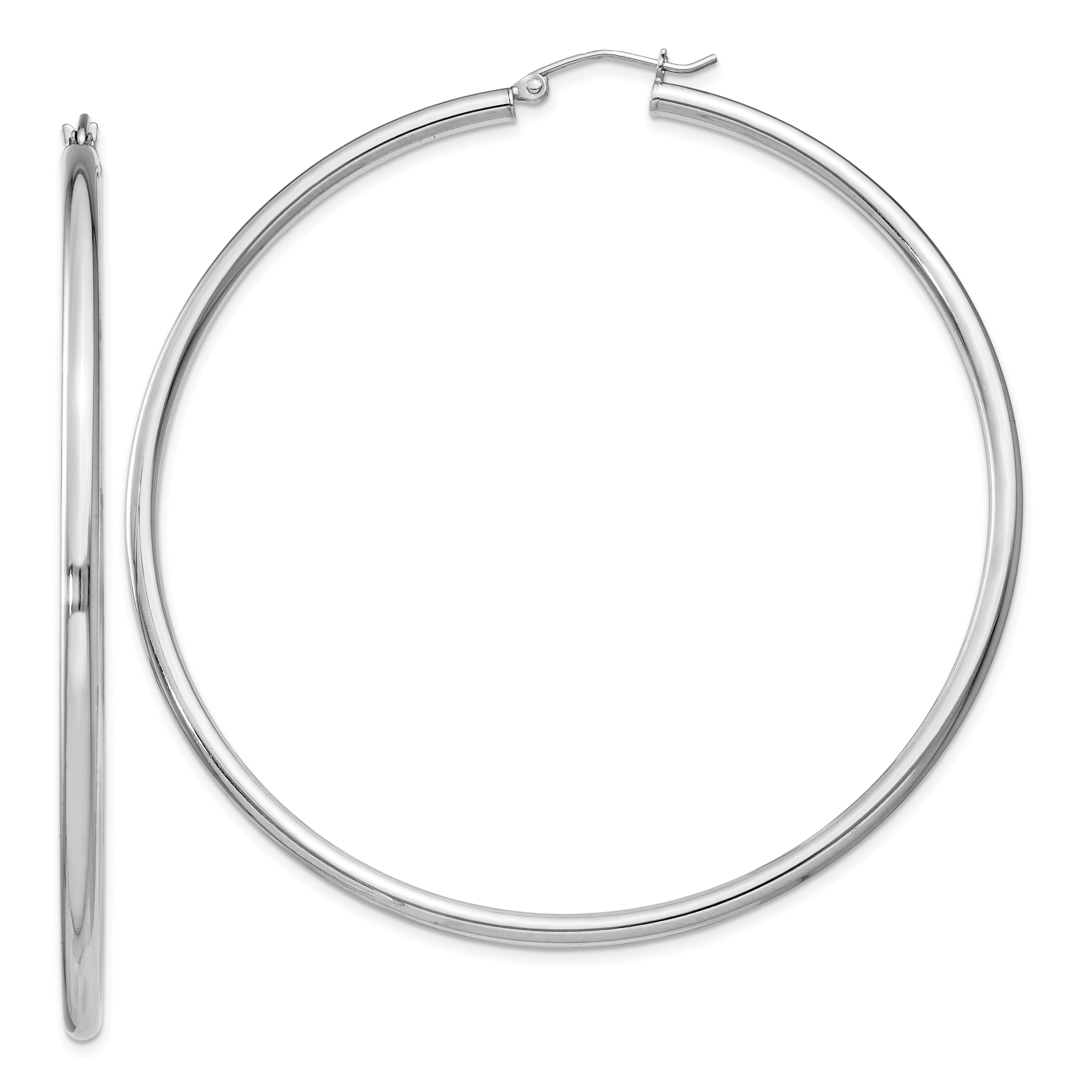Sterling Silver Rhodium-Plated 2.5mm Round Hoop Earrings