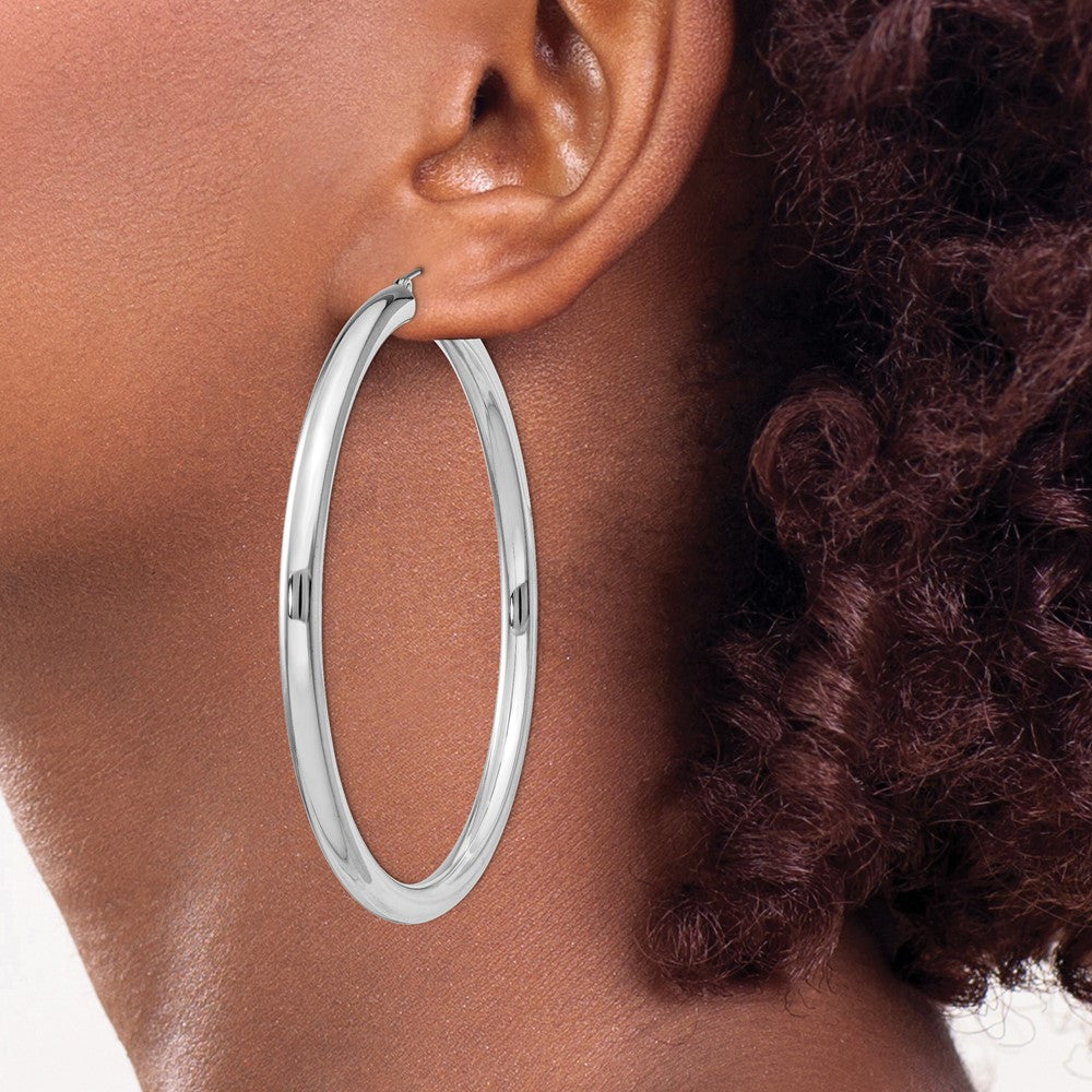 Sterling Silver Rhodium-Plated 4mm Round Hoop Earrings