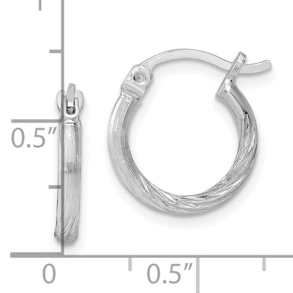 Sterling Silver Rhodium-Plated 2mm Polished/Satin Diamond-Cut Hoop Earrings