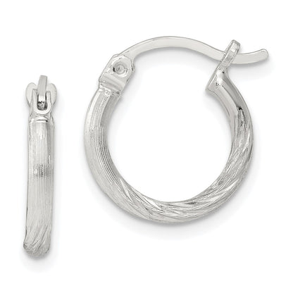 Sterling Silver 2mm Polished/satin D/c Hoop Earrings