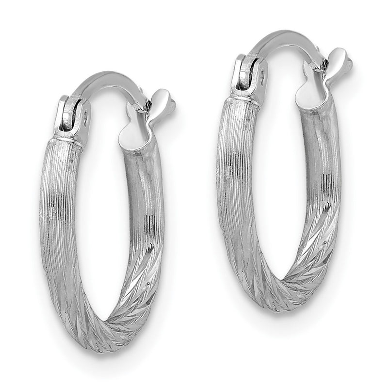 Sterling Silver Rhodium-Plated 2mm Polished/Satin Diamond-Cut Hoop Earrings