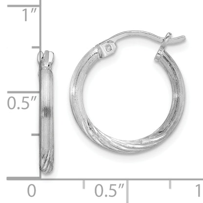 Sterling Silver Rhodium-Plated 2mm Polished/Satin Diamond-Cut Hoop Earrings
