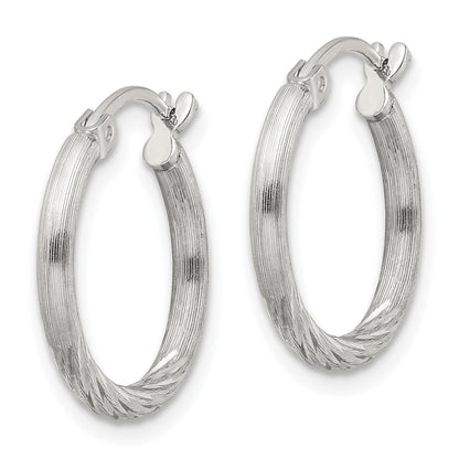 Sterling Silver 2mm Polished/satin D/c Hoop Earrings
