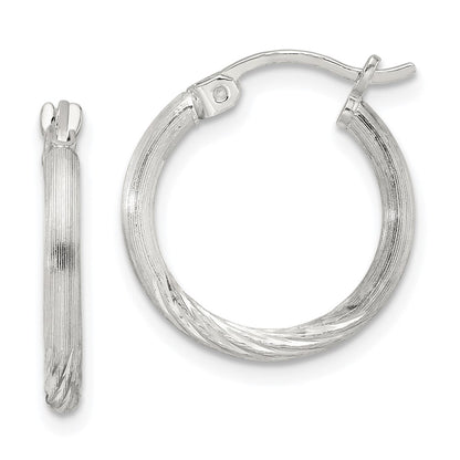 Sterling Silver 2mm Polished/satin D/c Hoop Earrings