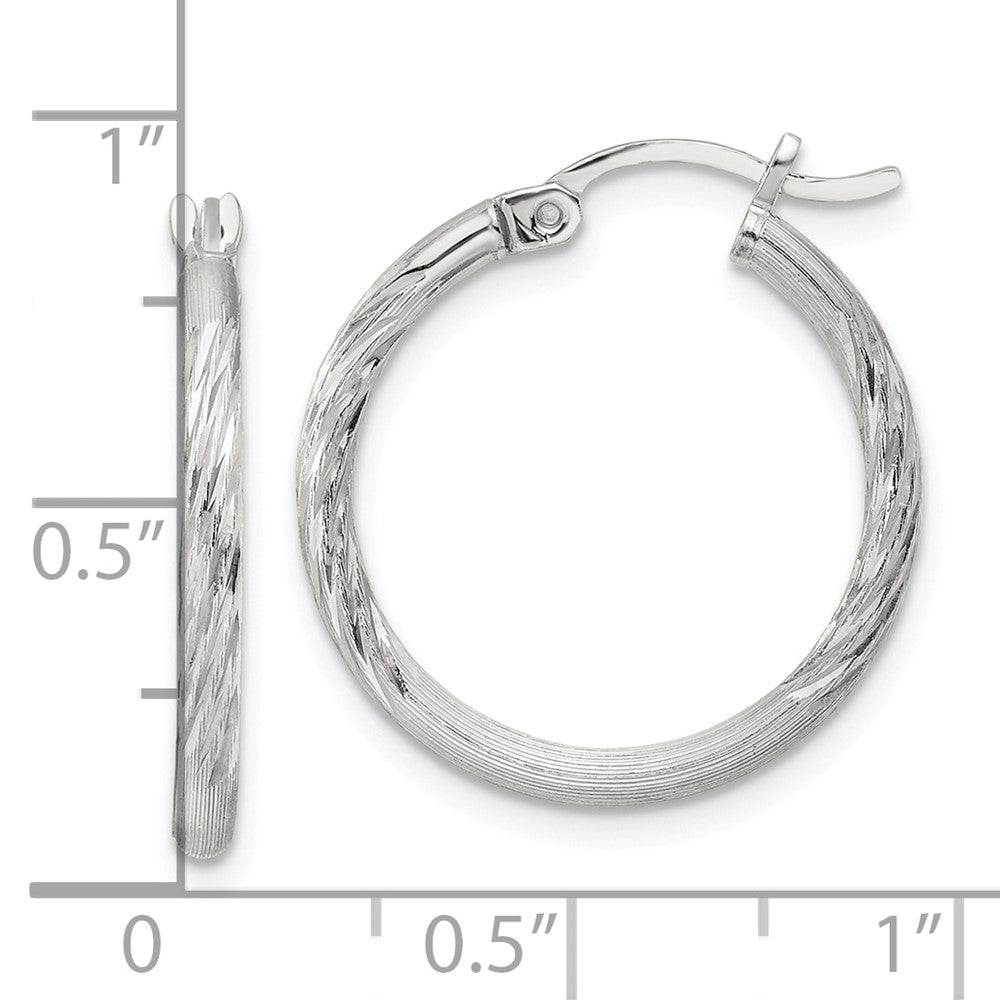 Sterling Silver 2mm Polished/satin D/c Hoop Earrings