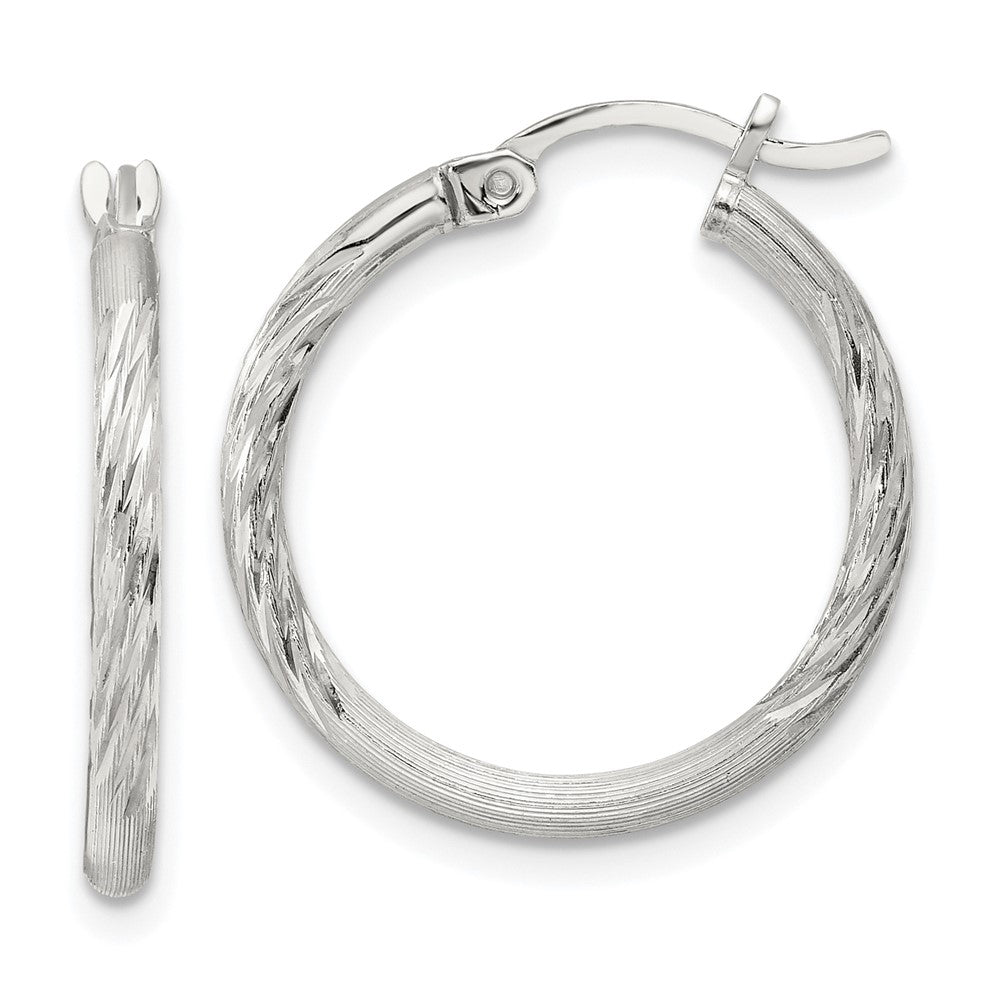 Sterling Silver 2mm Polished/satin D/c Hoop Earrings