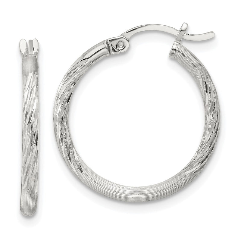 Sterling Silver 2mm Polished/satin D/c Hoop Earrings