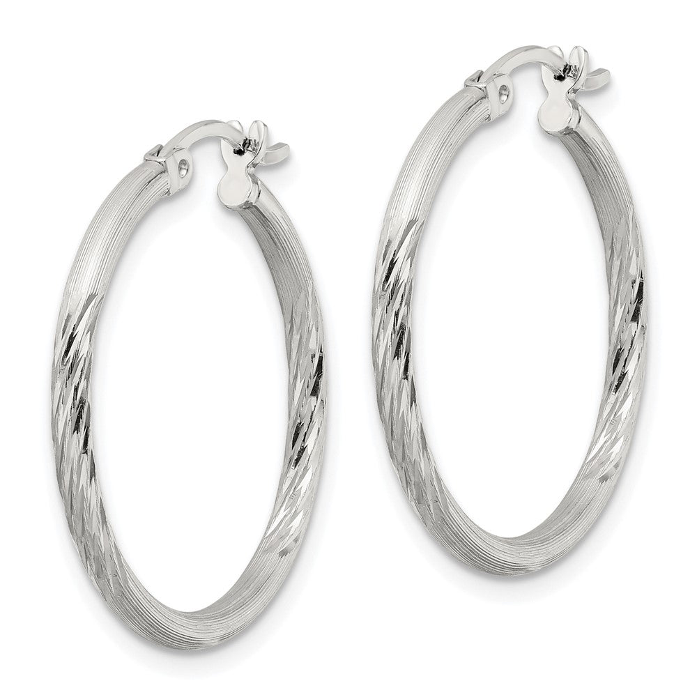 Sterling Silver 2mm Polished/satin D/c Hoop Earrings
