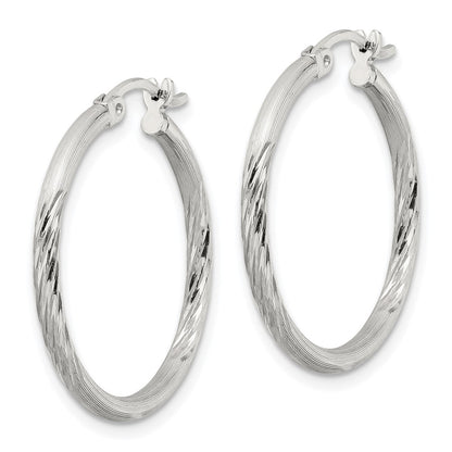 Sterling Silver 2mm Polished/satin D/c Hoop Earrings