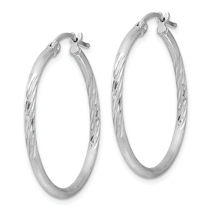 Sterling Silver Rhodium-Plated 2mm Polished/Satin Diamond-Cut Hoop Earrings
