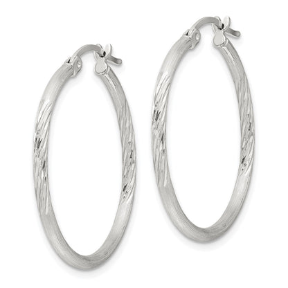 Sterling Silver 2mm Polished/satin D/c Hoop Earrings