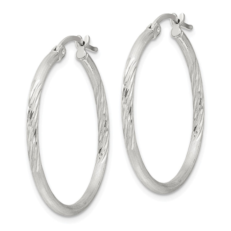 Sterling Silver 2mm Polished/satin D/c Hoop Earrings