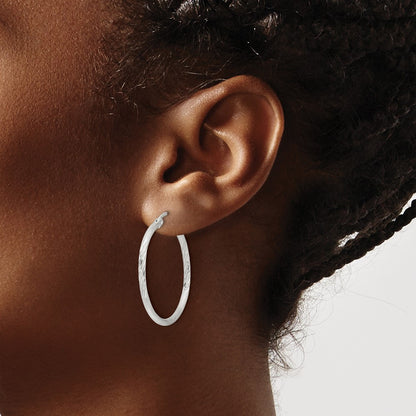 Sterling Silver 2mm Polished/satin D/c Hoop Earrings