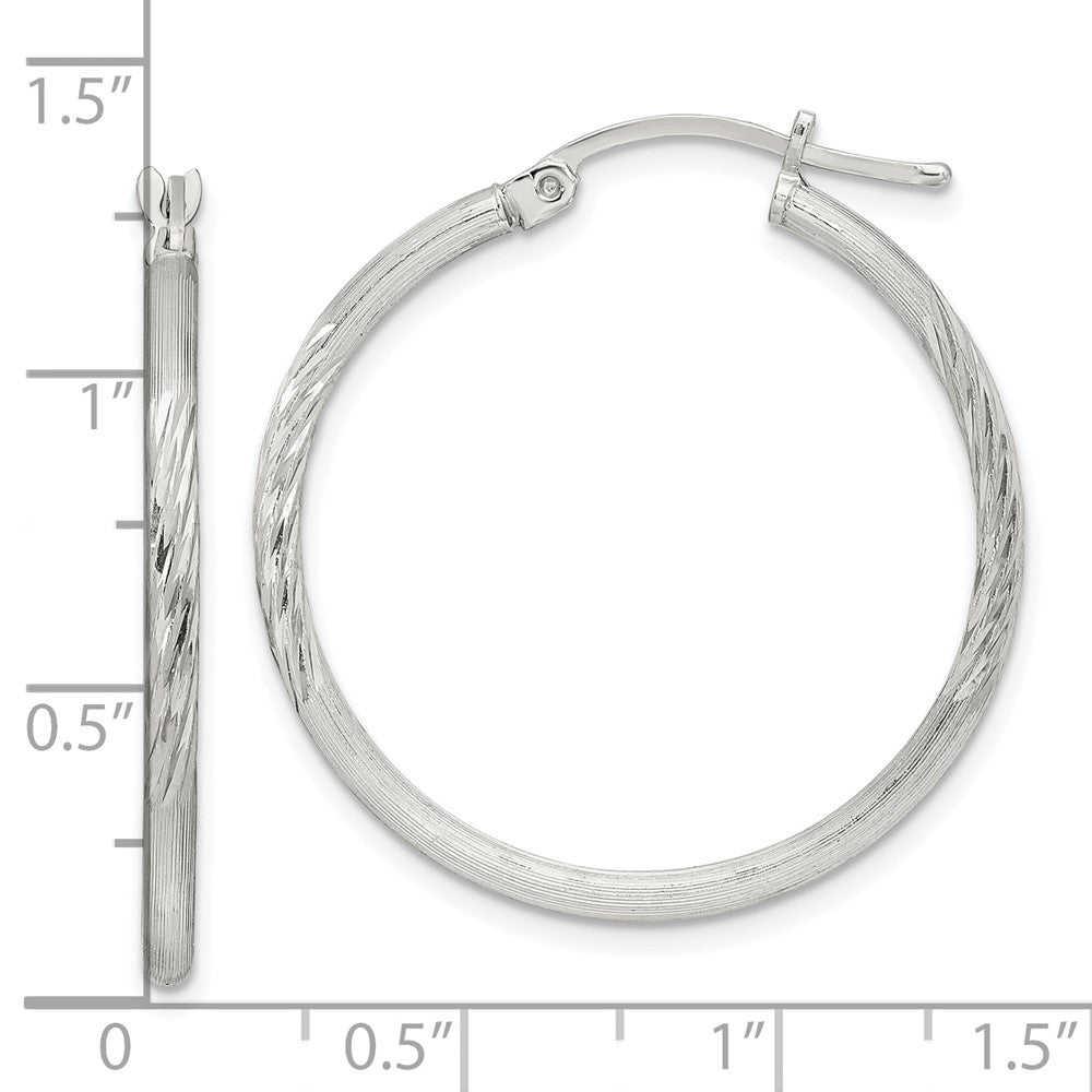 Sterling Silver 2mm Polished/satin D/c Hoop Earrings