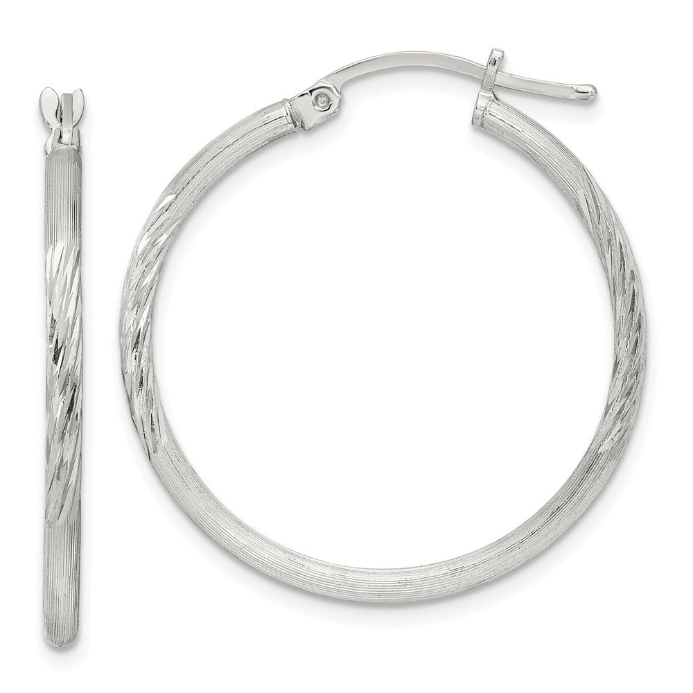 Sterling Silver 2mm Polished/satin D/c Hoop Earrings