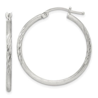 Sterling Silver 2mm Polished/satin D/c Hoop Earrings