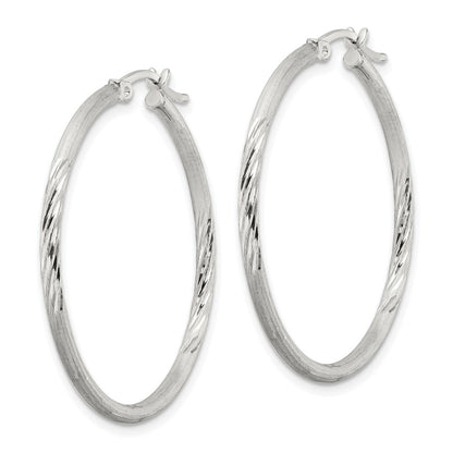 Sterling Silver 2mm Polished/satin D/c Hoop Earrings