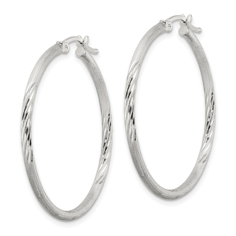 Sterling Silver 2mm Polished/satin D/c Hoop Earrings