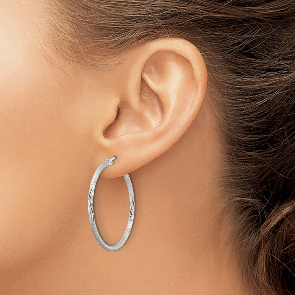 Sterling Silver 2mm Polished/satin D/c Hoop Earrings