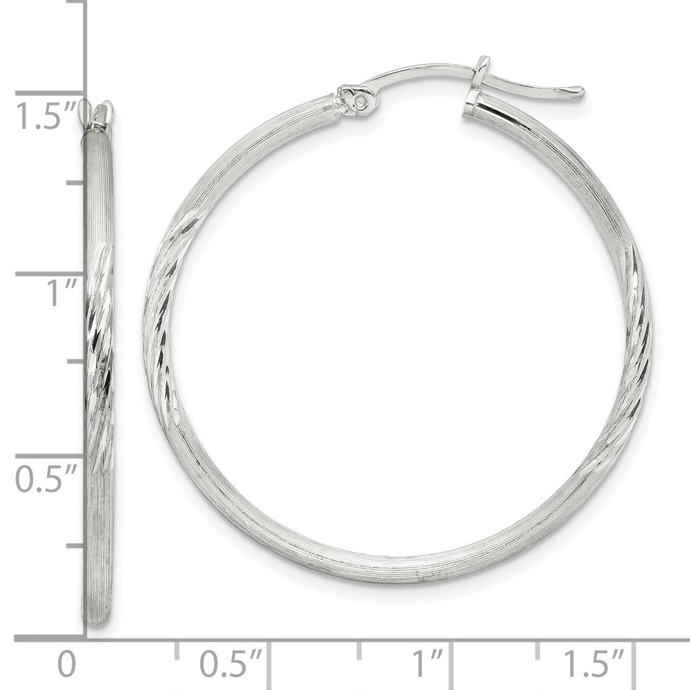 Sterling Silver 2mm Polished/satin D/c Hoop Earrings