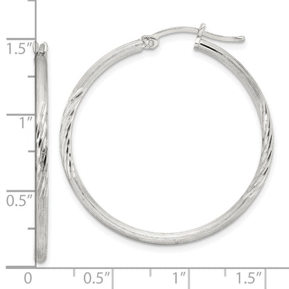 Sterling Silver 2mm Polished/satin D/c Hoop Earrings