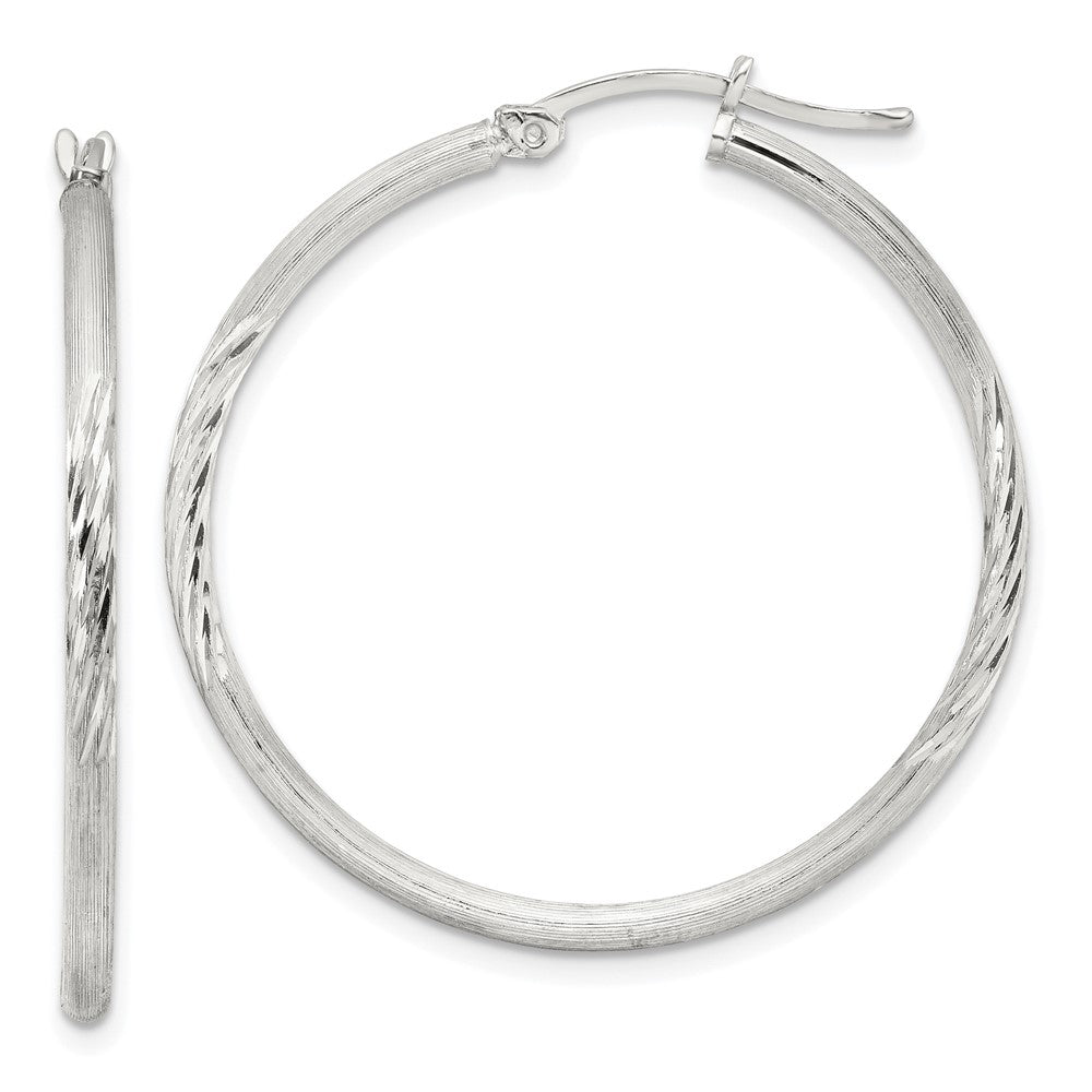 Sterling Silver 2mm Polished/satin D/c Hoop Earrings