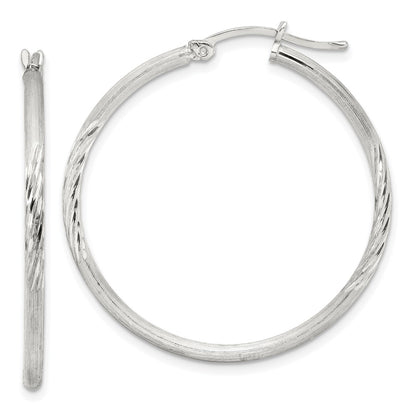 Sterling Silver 2mm Polished/satin D/c Hoop Earrings