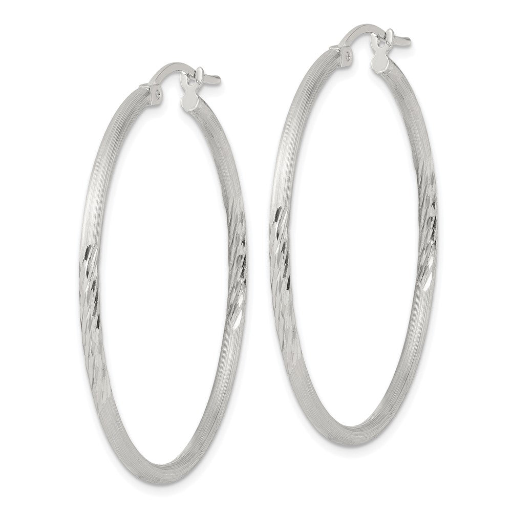 Sterling Silver 2mm Polished/satin D/c Hoop Earrings