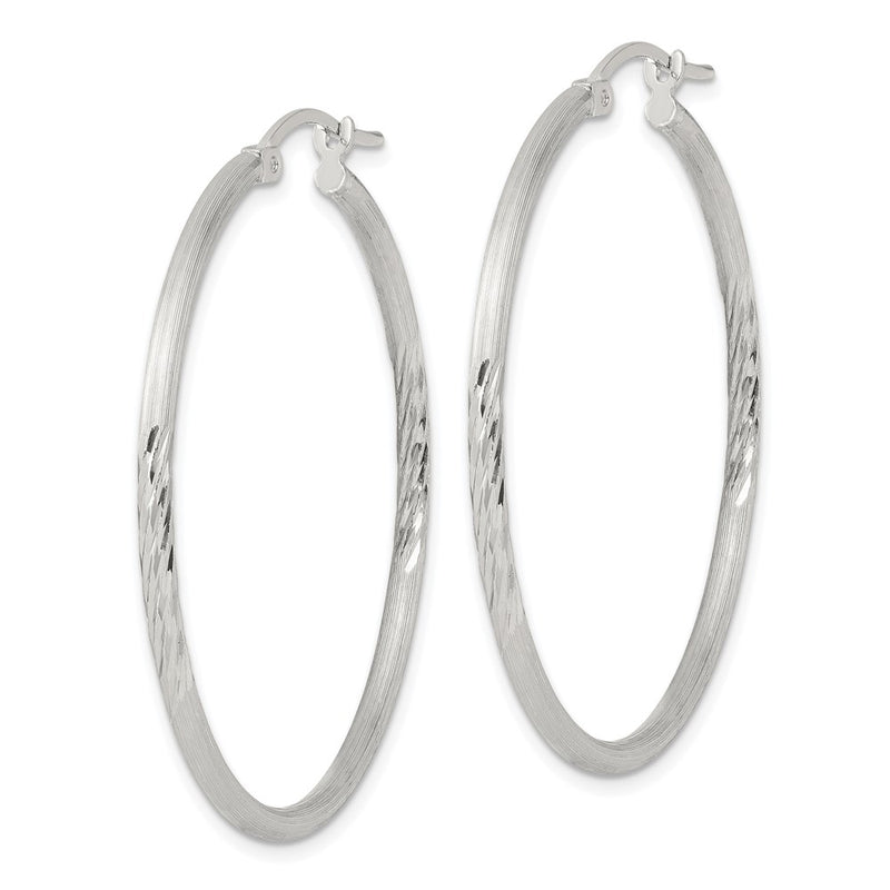 Sterling Silver 2mm Polished/satin D/c Hoop Earrings