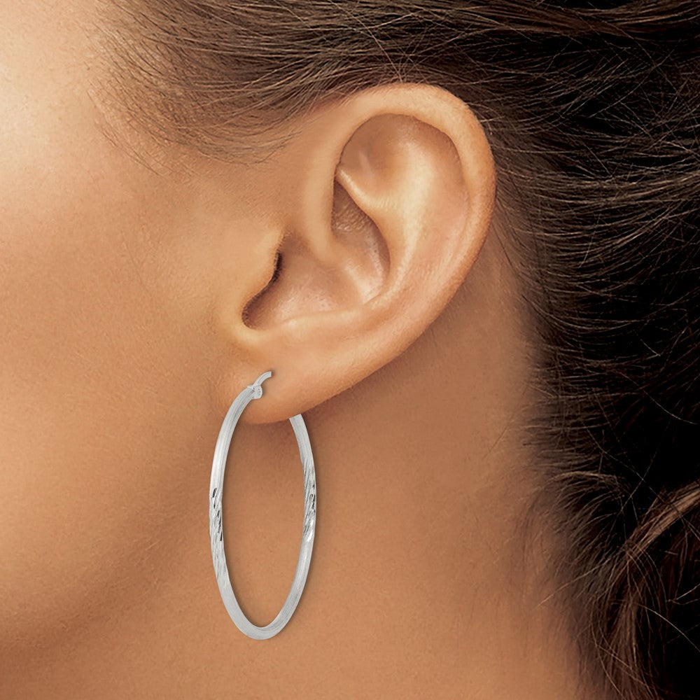 Sterling Silver 2mm Polished/satin D/c Hoop Earrings