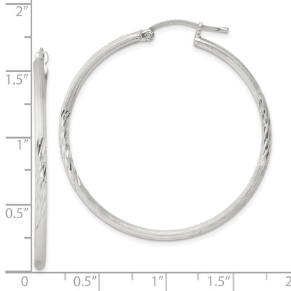 Sterling Silver 2mm Polished/satin D/c Hoop Earrings