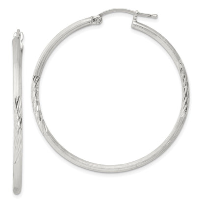 Sterling Silver 2mm Polished/satin D/c Hoop Earrings