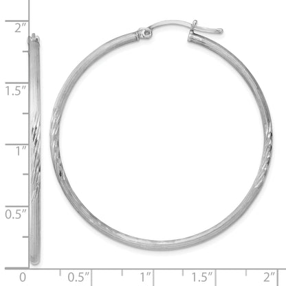 Sterling Silver Rhodium-Plated 2mm Polished/Satin Diamond-Cut Hoop Earrings