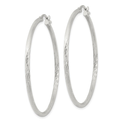 Sterling Silver 2mm Polished/satin D/c Hoop Earrings