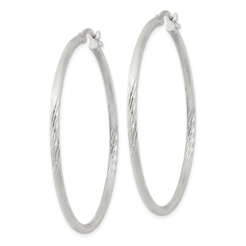 Sterling Silver 2mm Polished/satin D/c Hoop Earrings