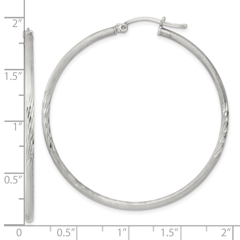 Sterling Silver 2mm Polished/satin D/c Hoop Earrings