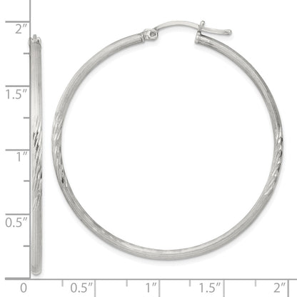 Sterling Silver 2mm Polished/satin D/c Hoop Earrings