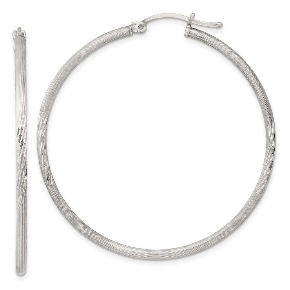 Sterling Silver 2mm Polished/satin D/c Hoop Earrings