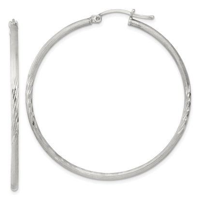 Sterling Silver 2mm Polished/satin D/c Hoop Earrings