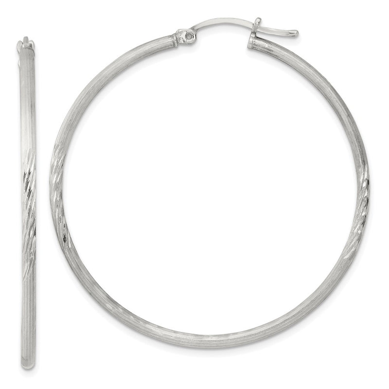 Sterling Silver 2mm Polished/satin D/c Hoop Earrings