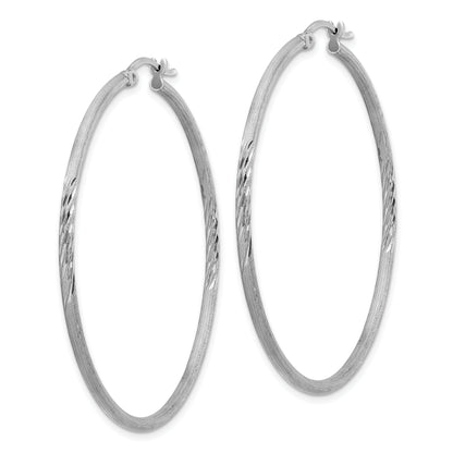 Sterling Silver Rhodium-Plated 2mm Polished/Satin Diamond-Cut Hoop Earrings