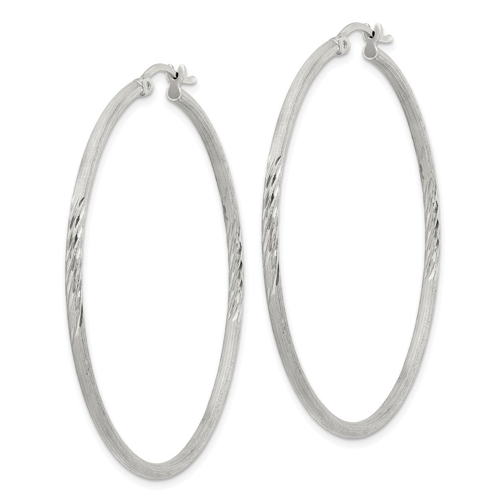 Sterling Silver 2mm Polished/satin D/c Hoop Earrings