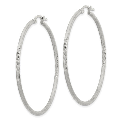 Sterling Silver 2mm Polished/satin D/c Hoop Earrings
