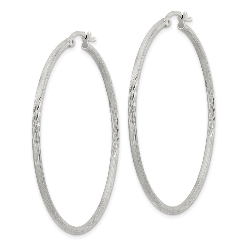 Sterling Silver 2mm Polished/satin D/c Hoop Earrings